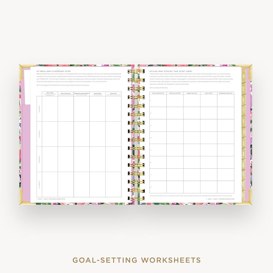 Day Designer 2025-26 mini weekly planner: Ula Bloom cover with goals worksheet