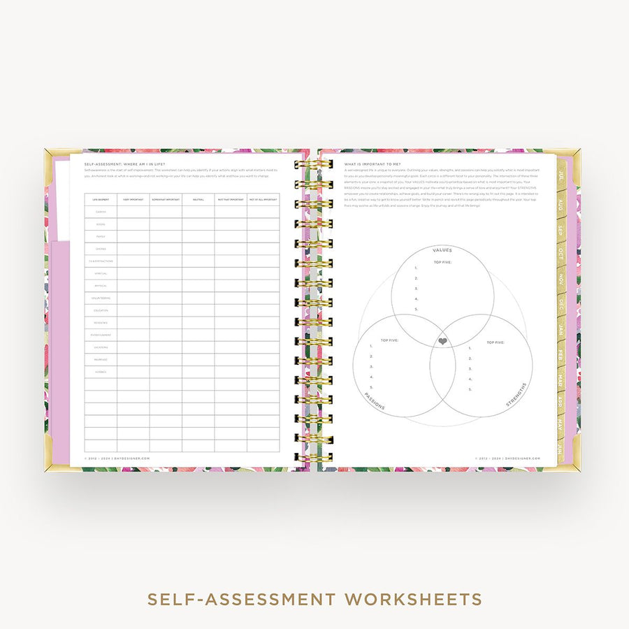 Day Designer 2025-26 mini weekly planner: Ula Bloom cover with self assessment worksheet