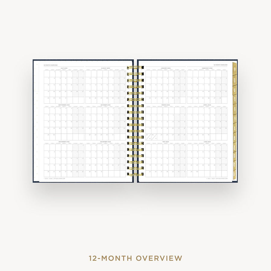 Day Designer 2025-26 daily planner: Navy Bookcloth cover with 12 month calendar