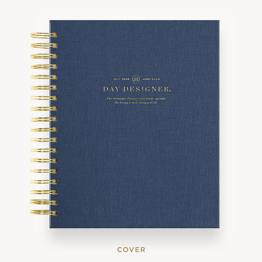 Day Designer 2025-26 daily planner: Navy Bookcloth hard cover, gold wire binding