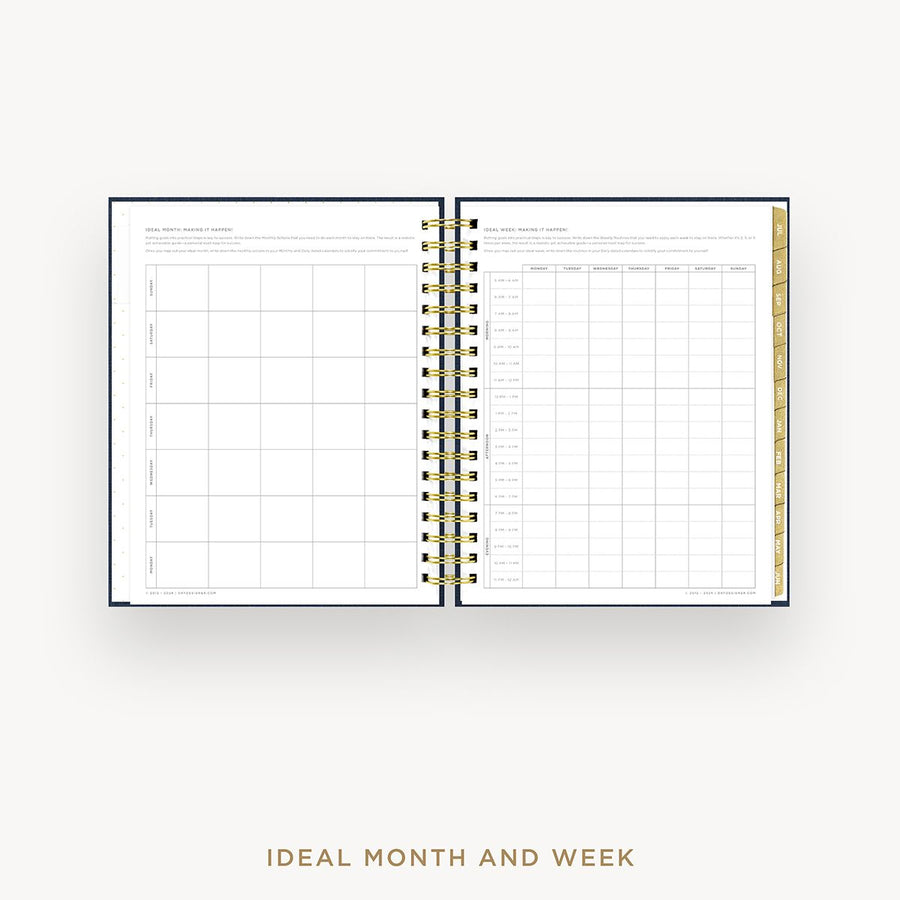 Day Designer 2025-26 daily planner: Navy Bookcloth cover with ideal week worksheet