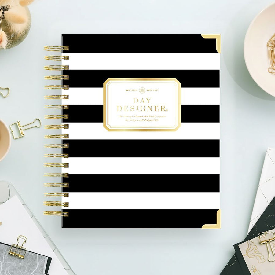 Day Designer 2026-27 weekly planner: Black Stripe beautiful cover agenda book