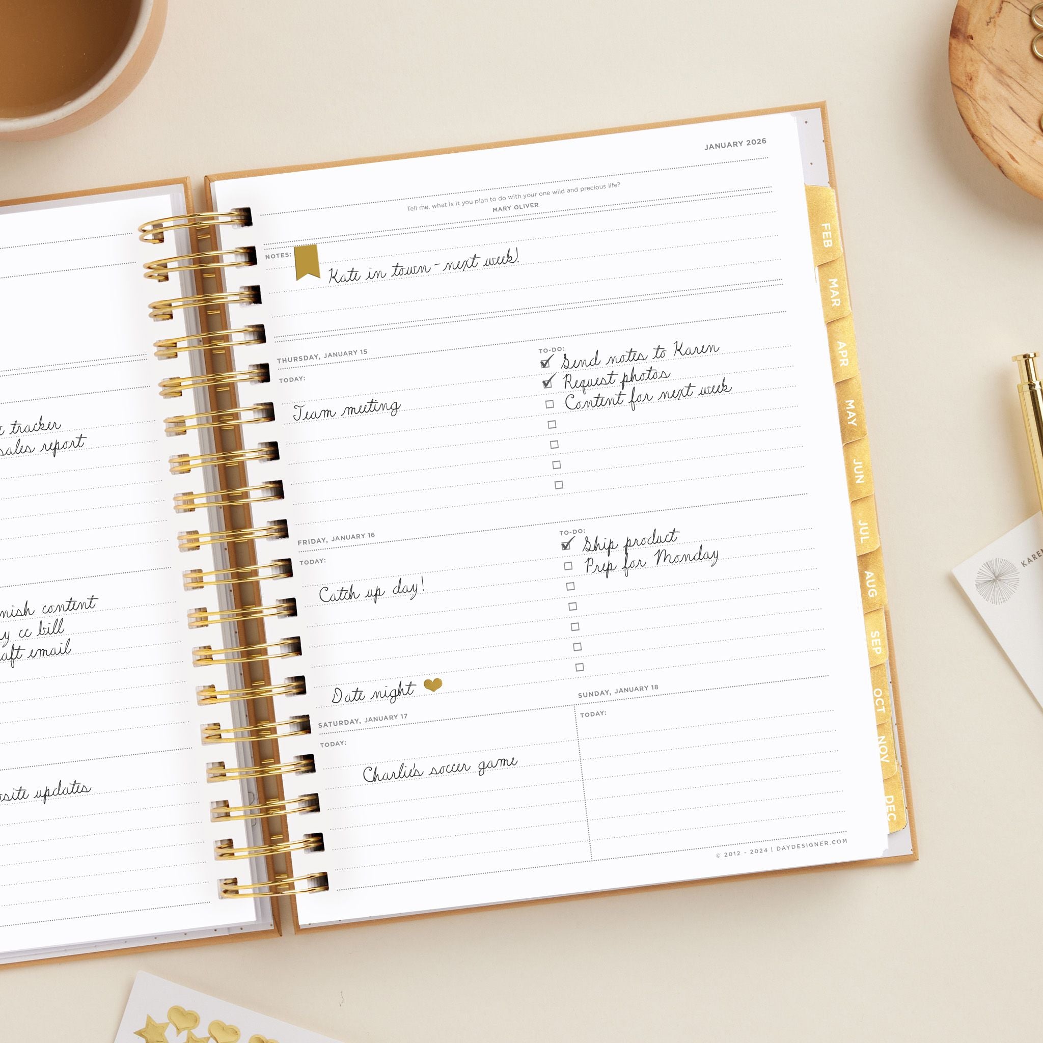 2026 Weekly Planner: Caramel Latte Pebble Texture