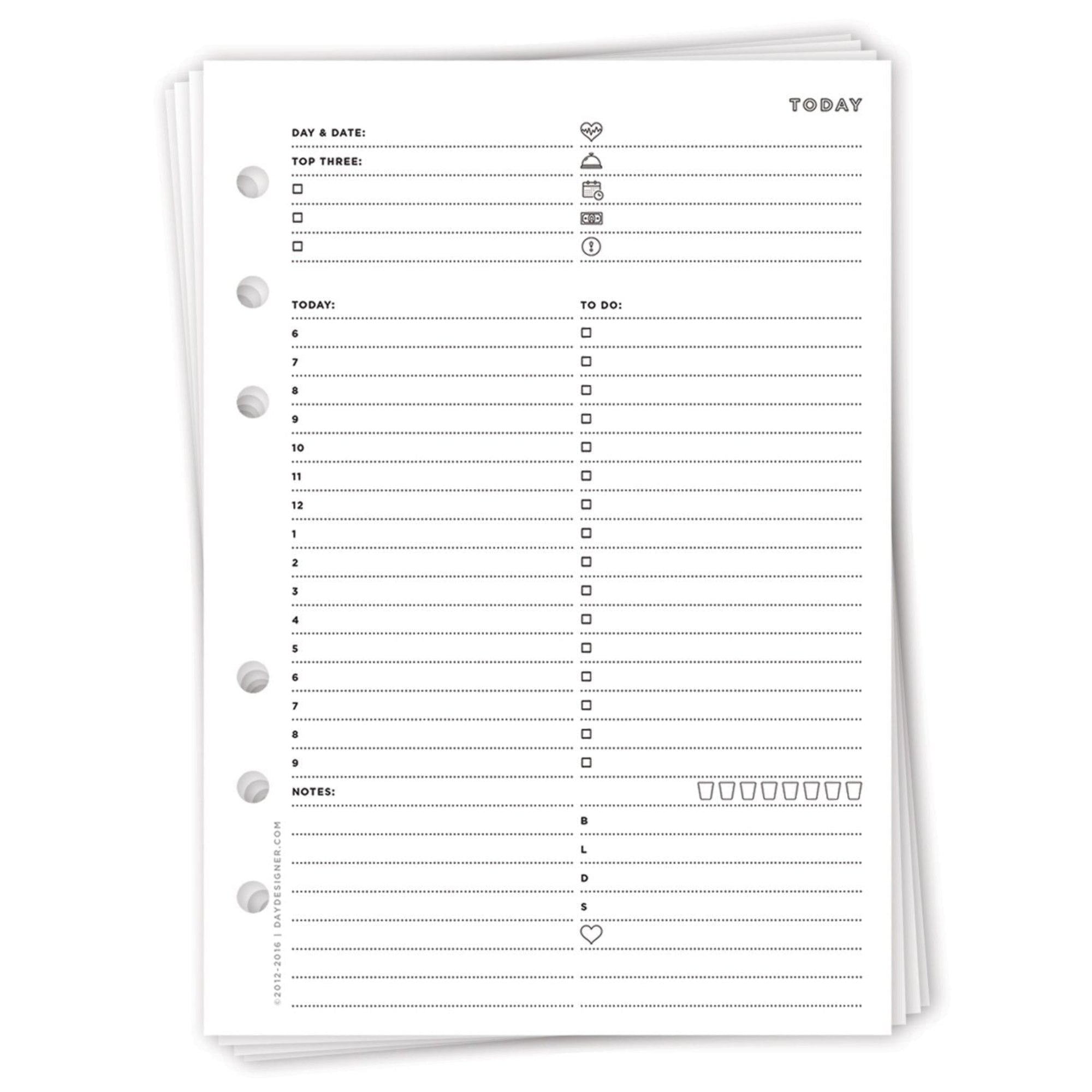 A5 Undated Planner Inserts: Day on One Page Daily Planning Page