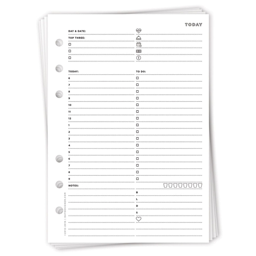 A5 Undated Planner Inserts: Day on One Page Daily Planning Page