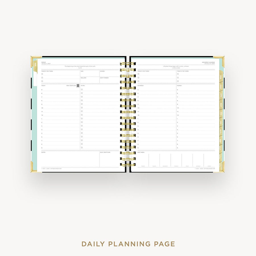 Daily planning page with a gold wire binding on a white background