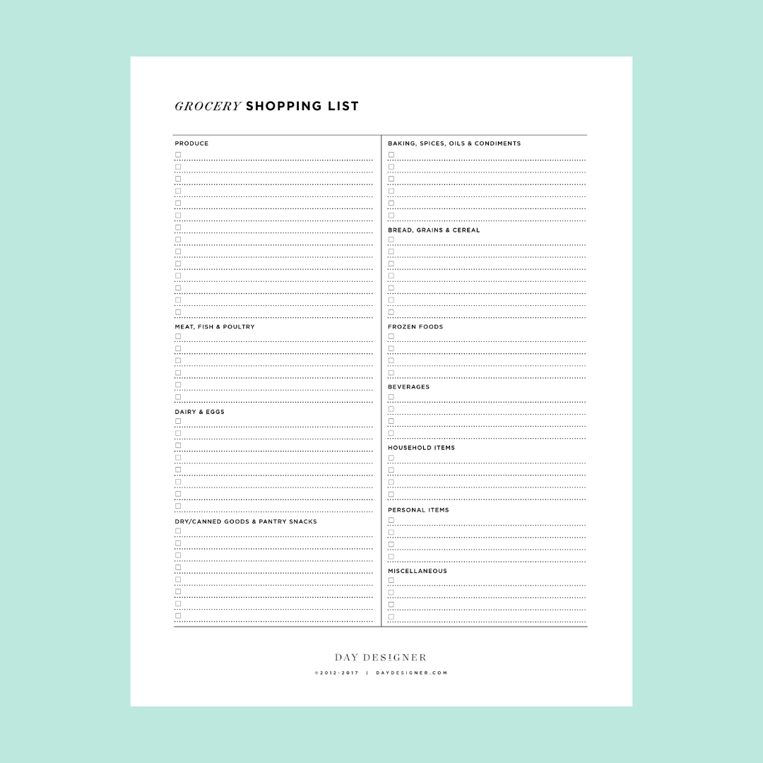 Free Grocery List Printable