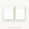 Day Designer 2025-26 daily planner: Sage Bookcloth cover with goals worksheet