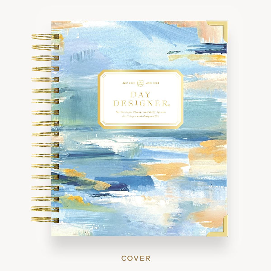 Day Designer 2025-26 daily planner: Sea and Sky hard cover, gold wire binding