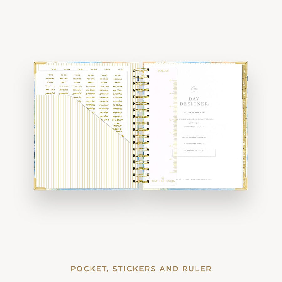 Day Designer 2025-26 daily planner: Sea and Sky cover with pocket and gold stickers