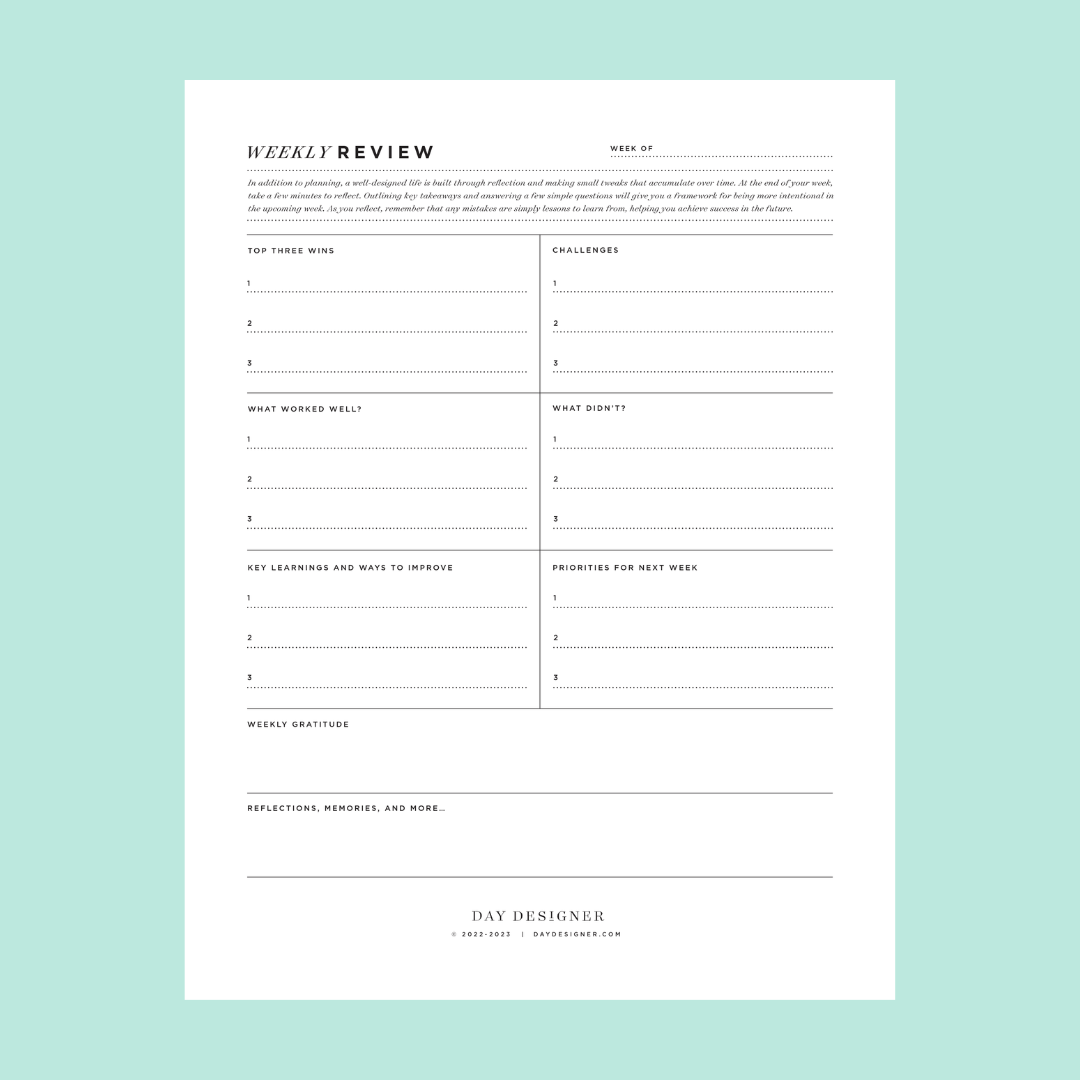 Free Weekley Review.pdf Free Weekly Review Template Printable | Day Designer