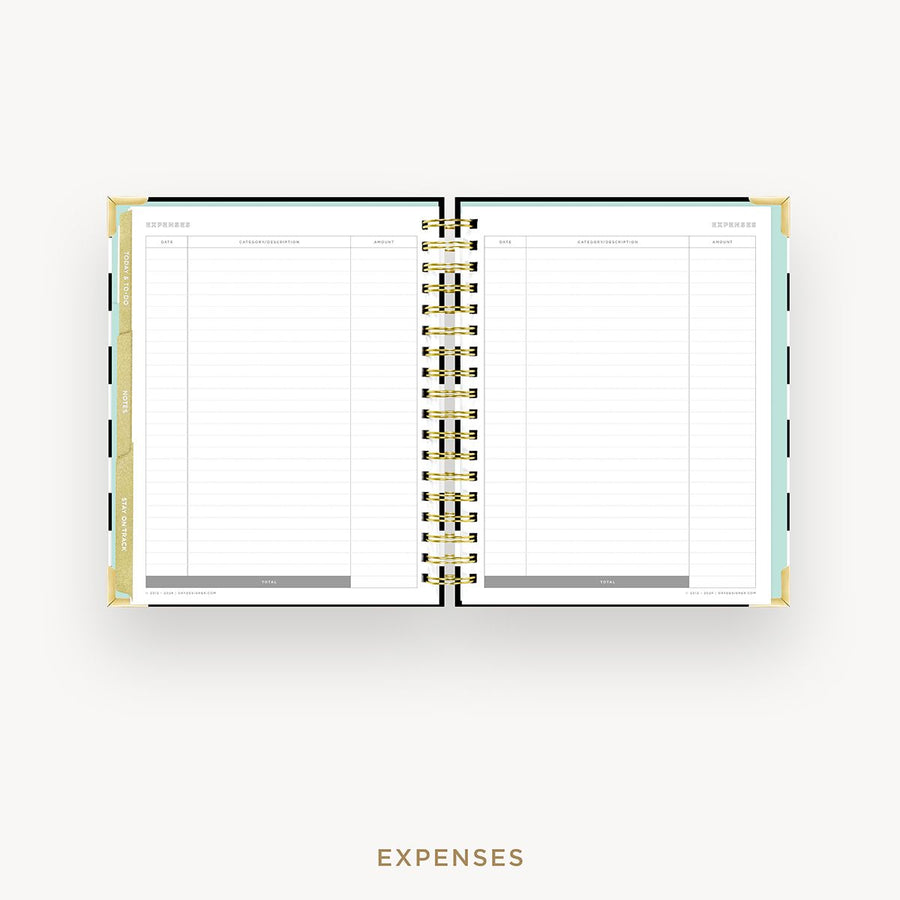 Day Designer 2025-26 weekly planner: Black Stripe cover with expense tracking pages