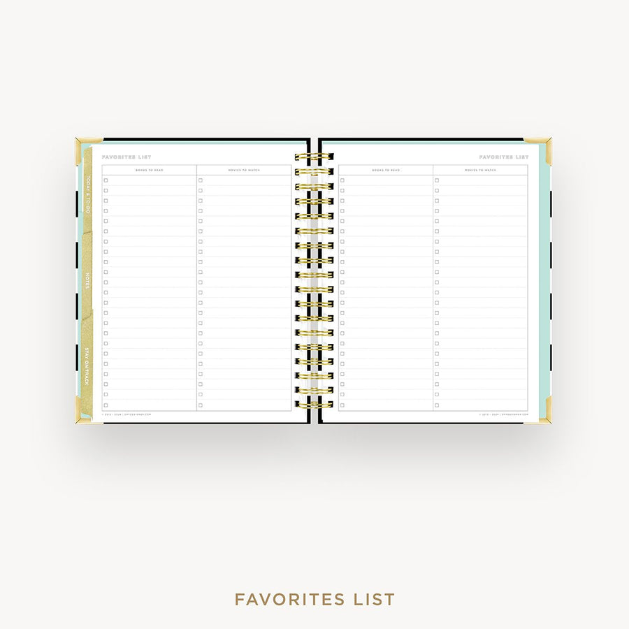 Day Designer 2025-26 weekly planner: Black Stripe cover with favorite books and movies pages