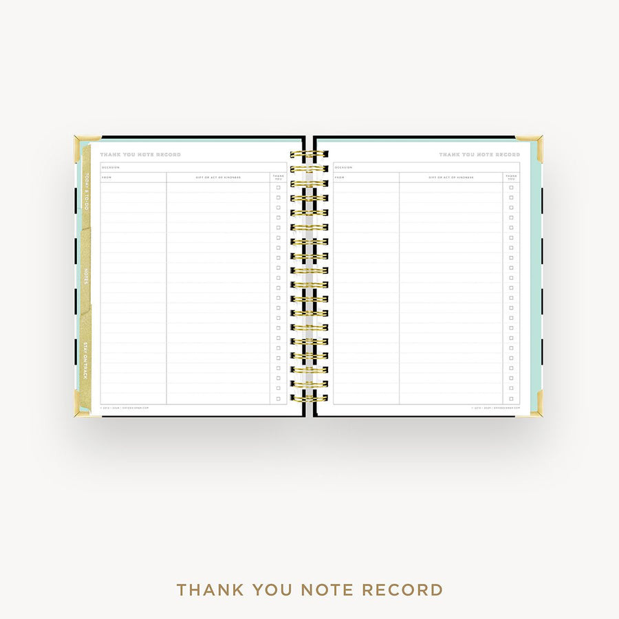 Day Designer 2025-26 weekly planner: Black Stripe cover with thank you notes pages