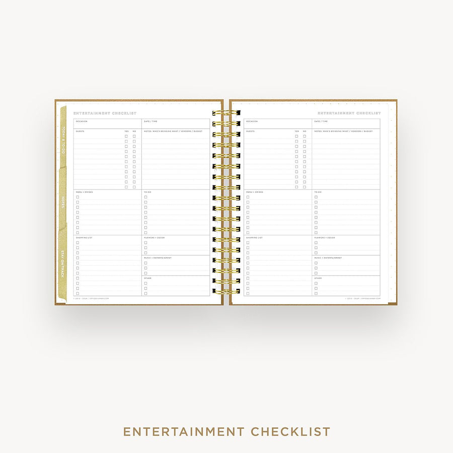 Day Designer 2025-26 weekly planner: Caramel Latte cover with entertainment party planner