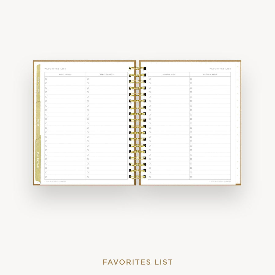 Day Designer 2025-26 weekly planner: Caramel Latte cover with favorite books and movies pages