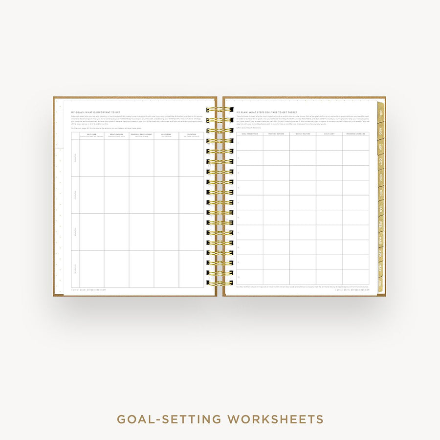 Day Designer 2025-26 weekly planner: Caramel Latte cover with goals worksheet