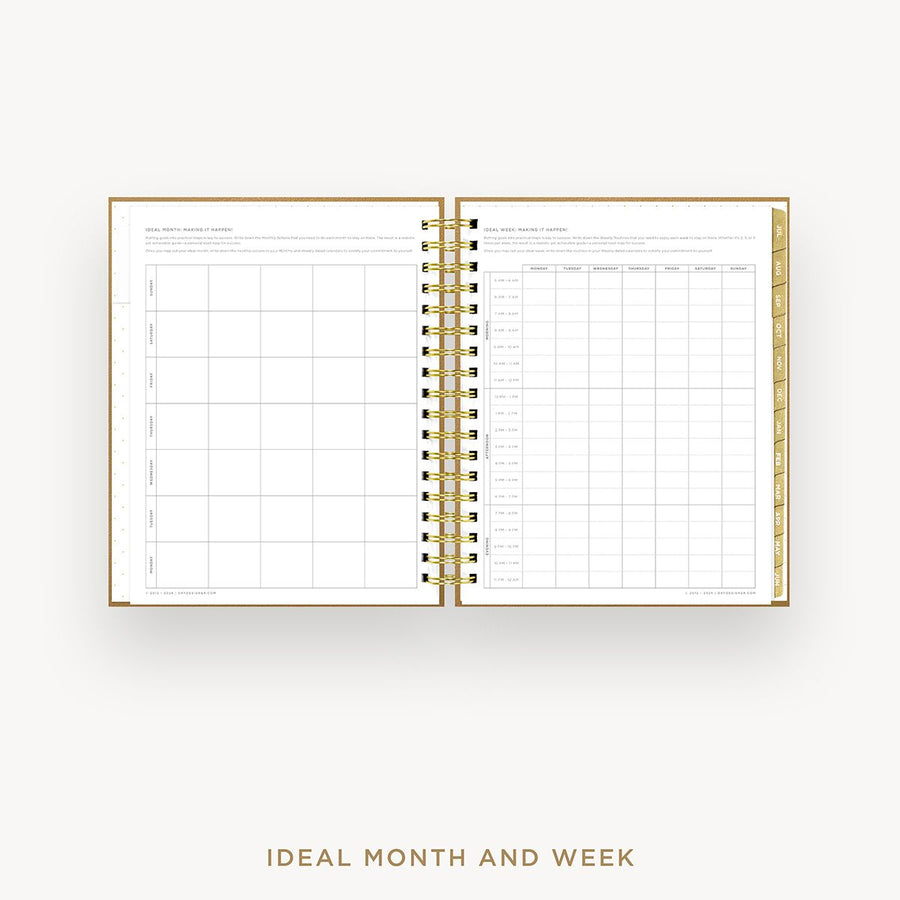 Day Designer 2025-26 weekly planner: Caramel Latte cover with ideal week worksheet