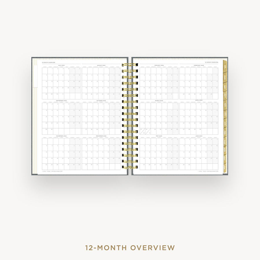 Day Designer 2025-26 weekly planner: Charcoal Bookcloth cover with 12 month calendar