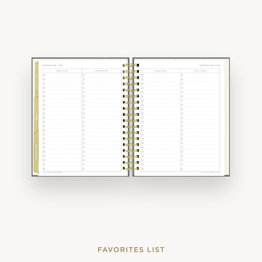 Day Designer 2025-26 weekly planner: Charcoal Bookcloth cover with favorite books and movies pages