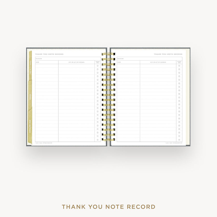 Day Designer 2025-26 weekly planner: Charcoal Bookcloth cover with thank you notes pages