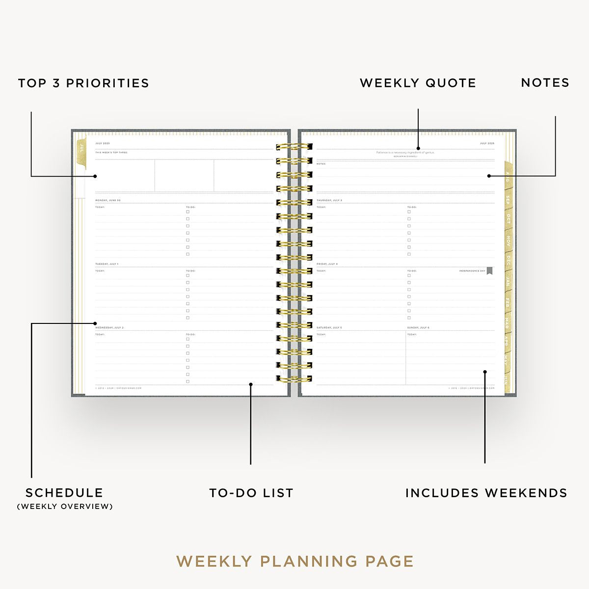 2025-26 Weekly Planner: Charcoal Bookcloth