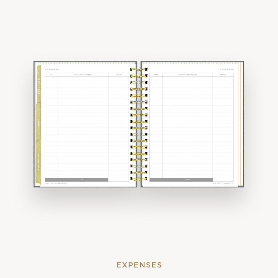 Day Designer 2025-26 weekly planner: Charcoal Bookcloth cover with expense tracking pages