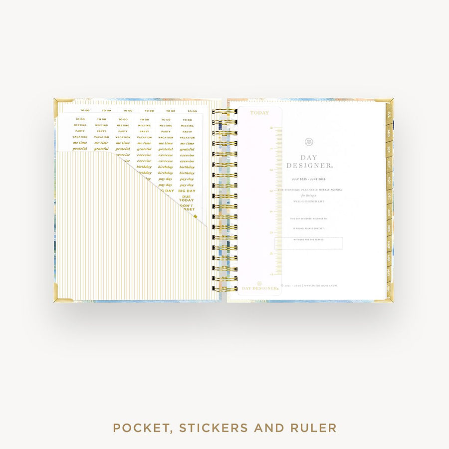 Day Designer 2025-26 weekly planner: Sea and Sky cover with pocket and gold stickers