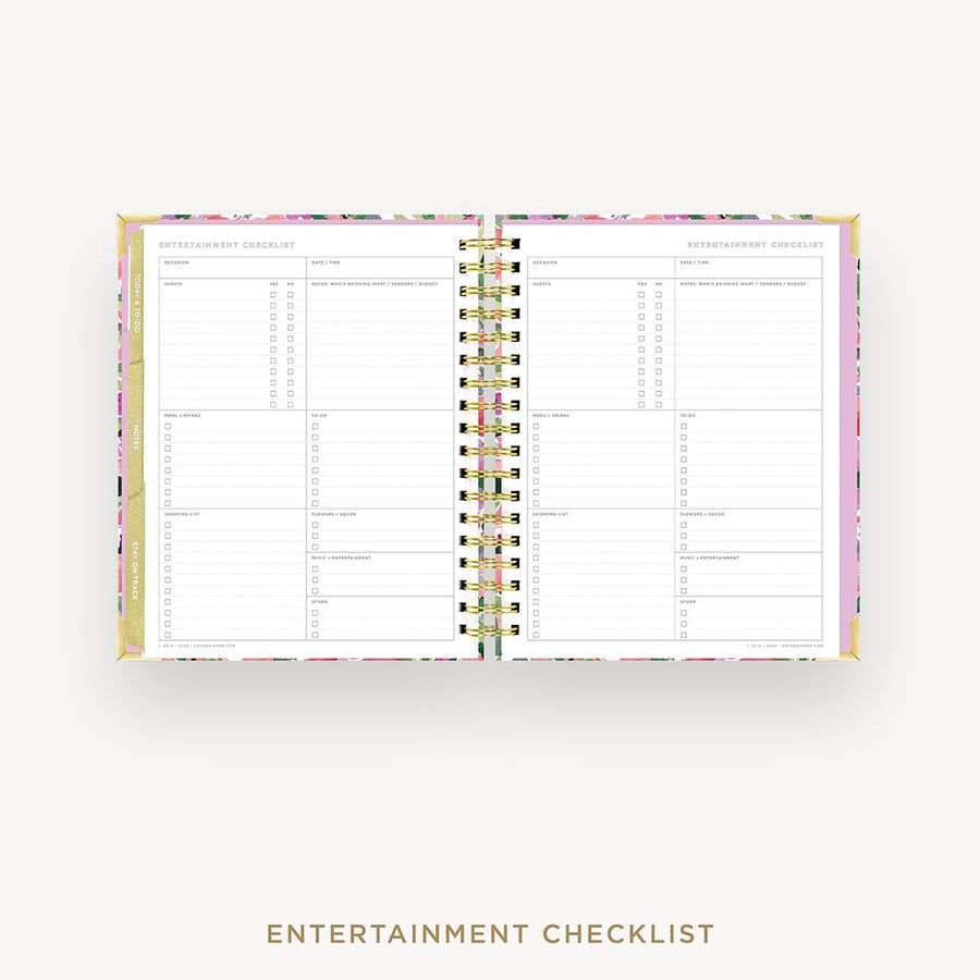 Day Designer 2025-26 weekly planner: Ula Bloom cover with entertainment party planner