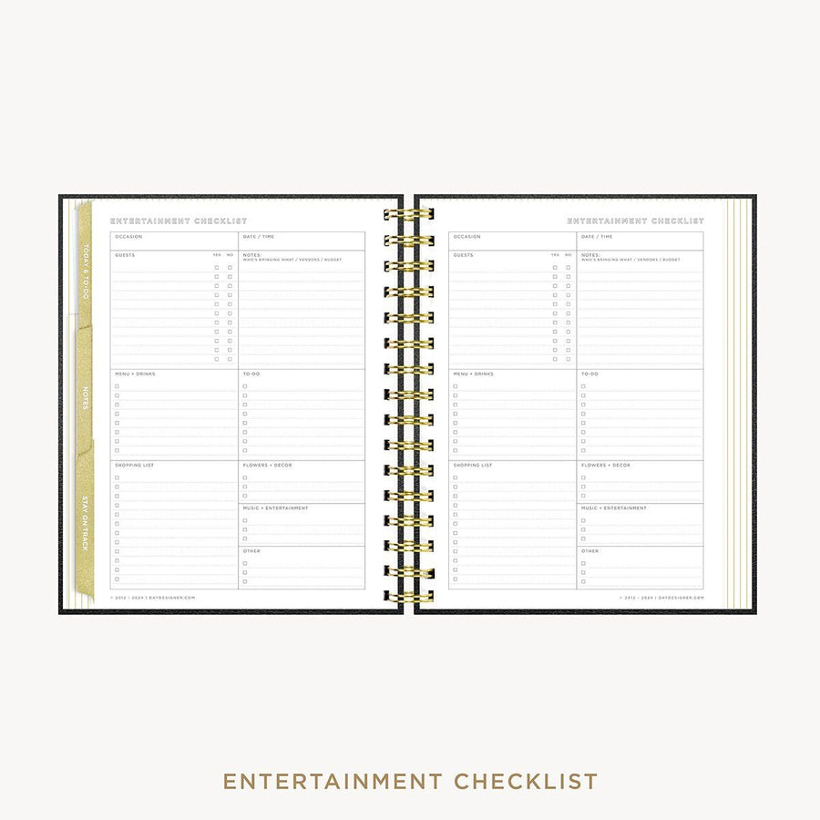 Day Designer 2026-27 mini weekly planner: Classic Black Pebble Texture cover with entertainment party planner