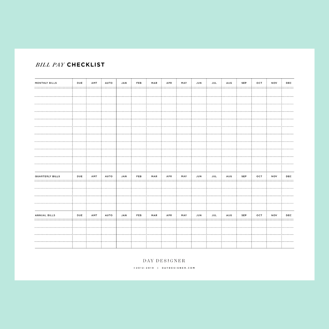 Free Bill Tracker Printable