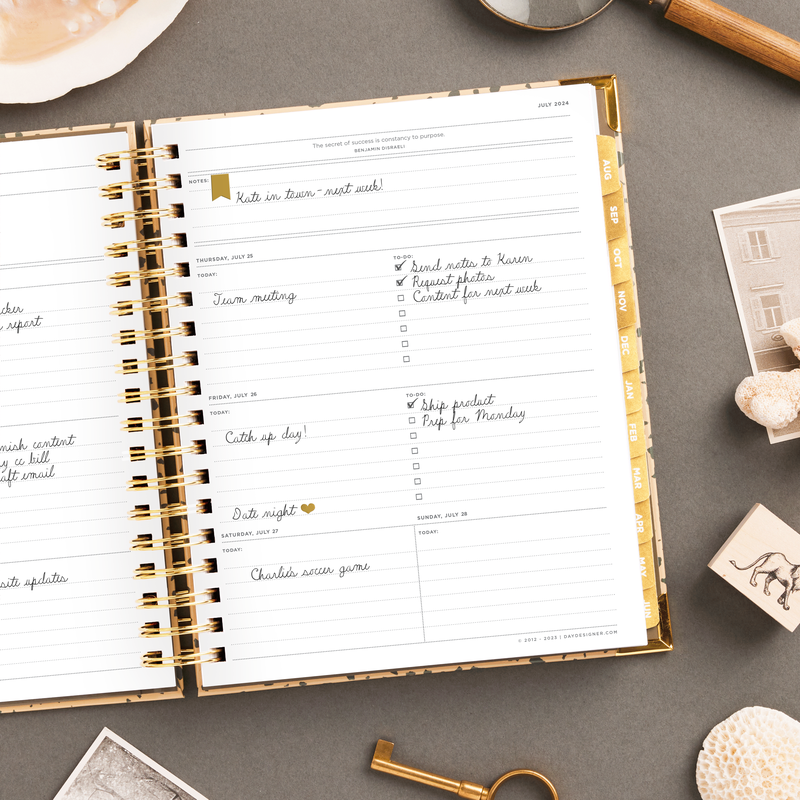 Day Designer 2024-25 weekly planner: Savannah opened with writing on it