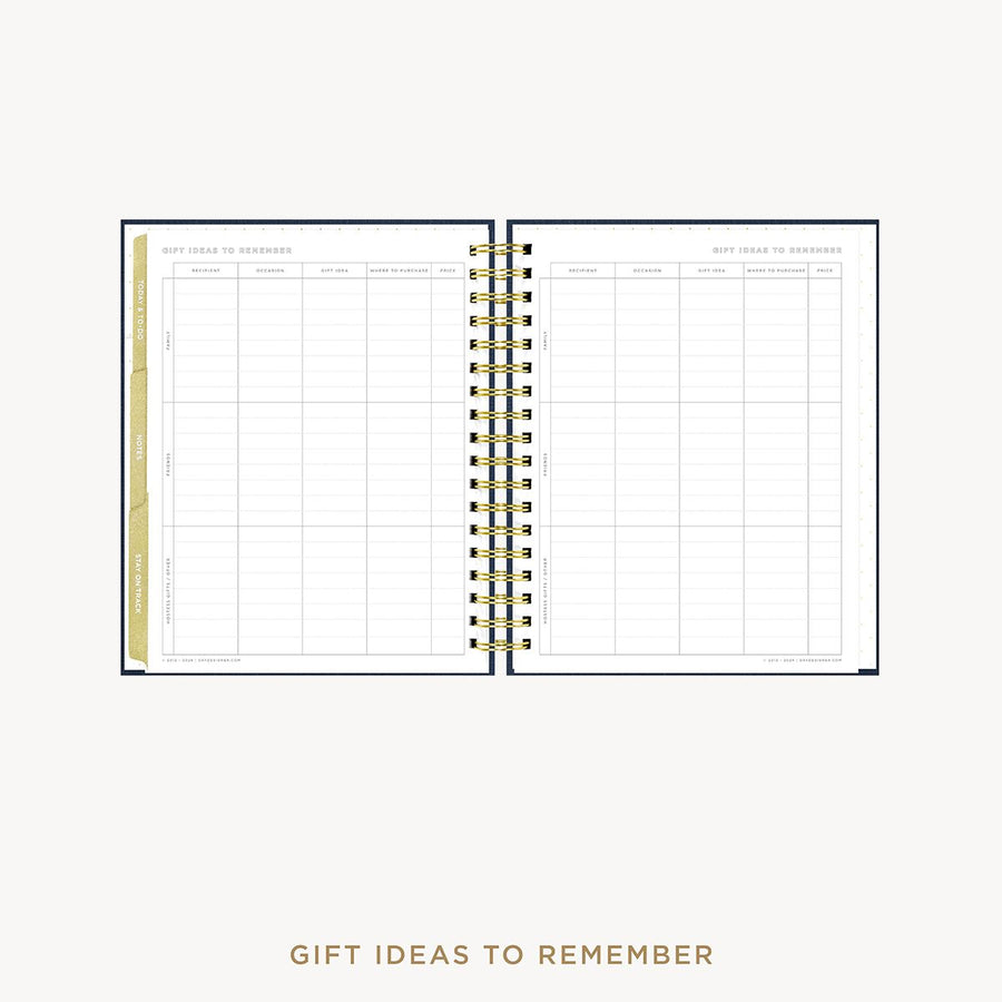 Day Designer 2026-27 weekly planner: Navy Bookcloth cover with gift ideas pages