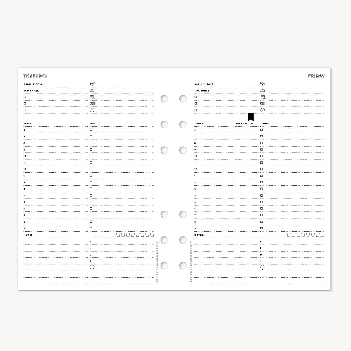 A5 Quarterly Planner Inserts: Dated Day on One Page (Q2 2026: April - June 2026)