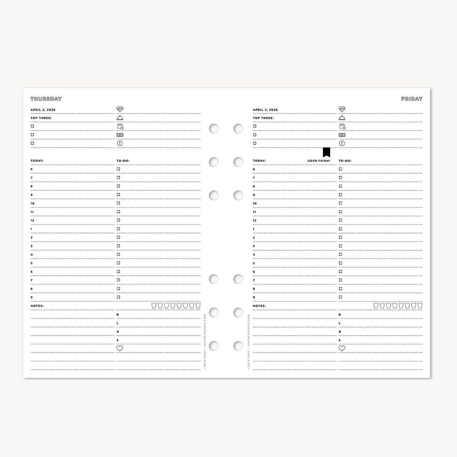 A5 Quarterly Planner Inserts: Dated Day on One Page (Q2 2026: April - June 2026)