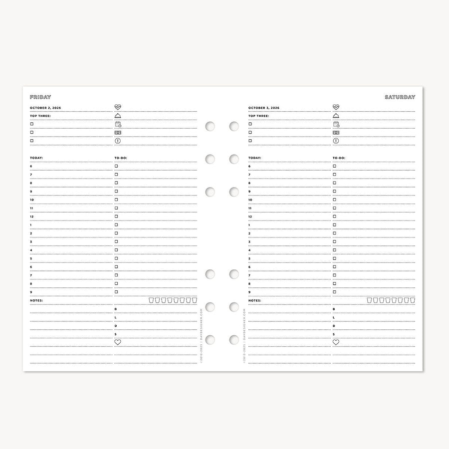 A5 Quarterly Planner Inserts: Dated Day on One Page (Q4 2026: October - December 2026)