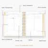 Day Designer 2023-24 Mini Daily Planner Peony Bookcloth opened with captions of contents