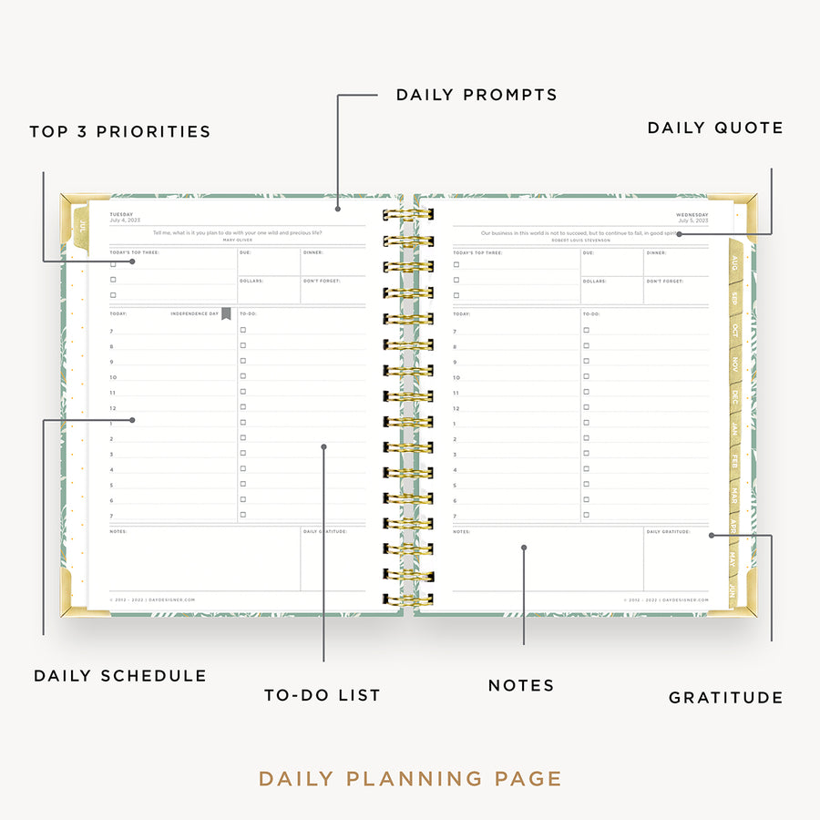 Day Designer 2023-24 Mini Daily Planner Graceful opened with captions of contents