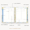 Day Designer 2023-24 Mini Daily Planner Flutter opened with captions of contents