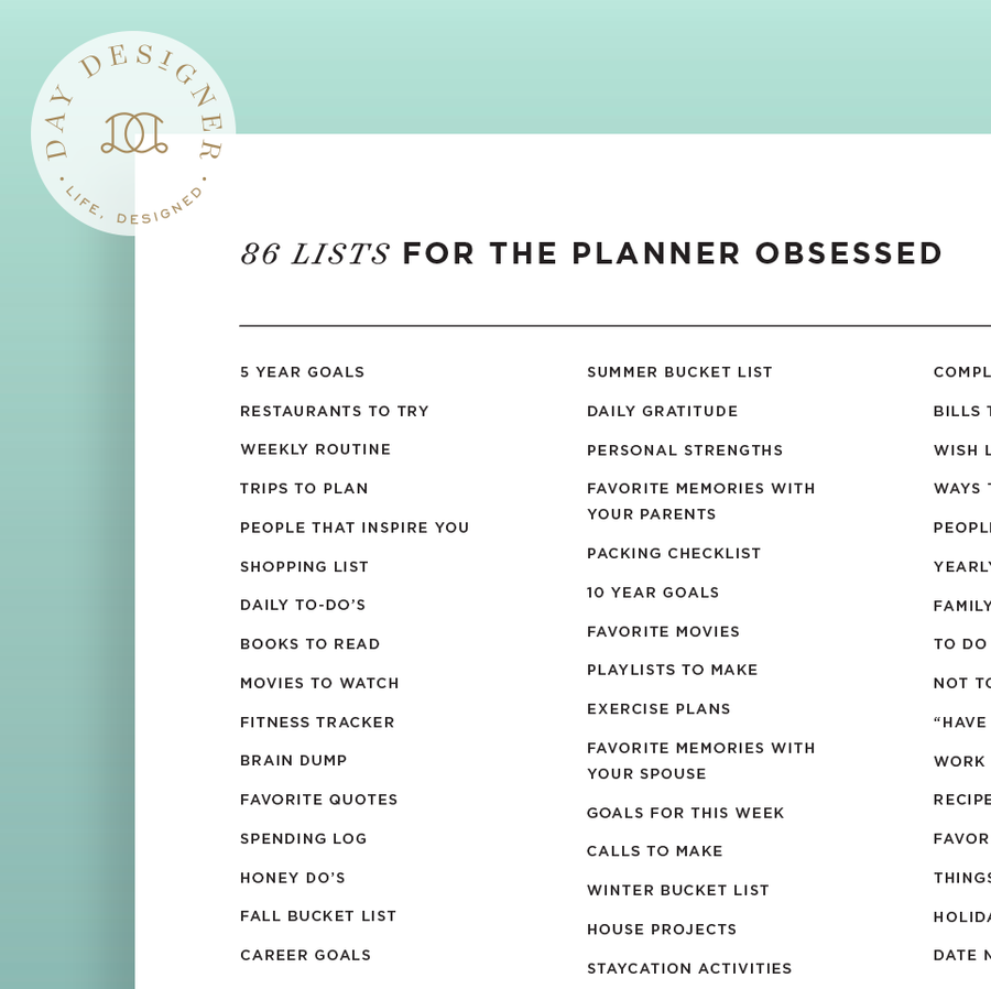 8-1/2 x 11 printable page for 86 lists for the planner obsessed