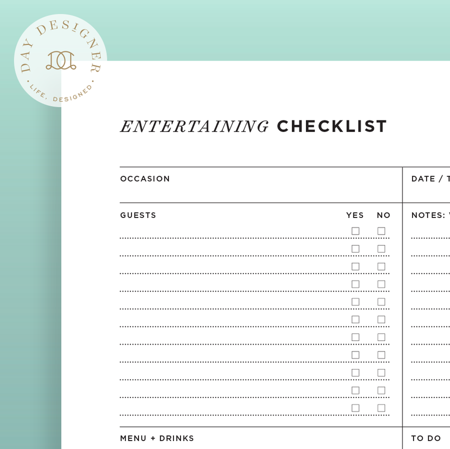 Free Entertaining Checklist Printable