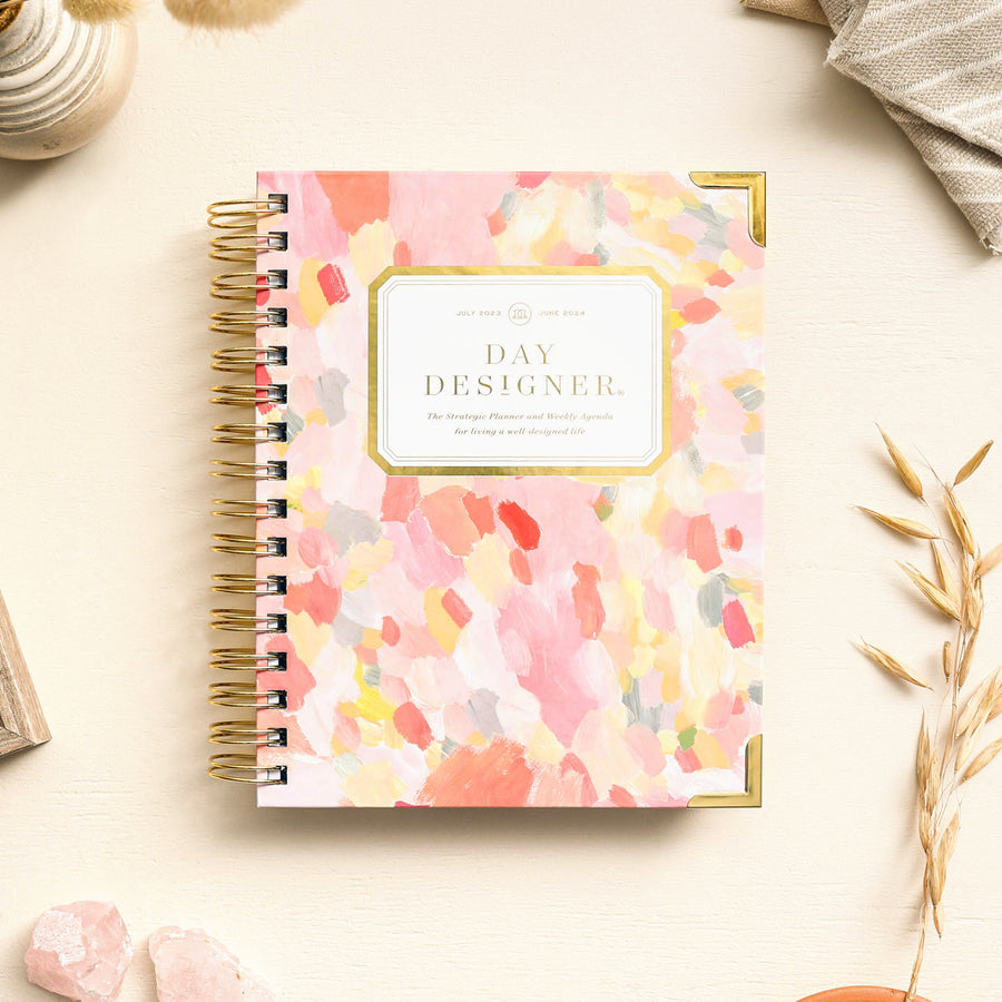 Day Designer's 2023-24 Weekly Mini Planner Sunset with beautiful cover agenda book.