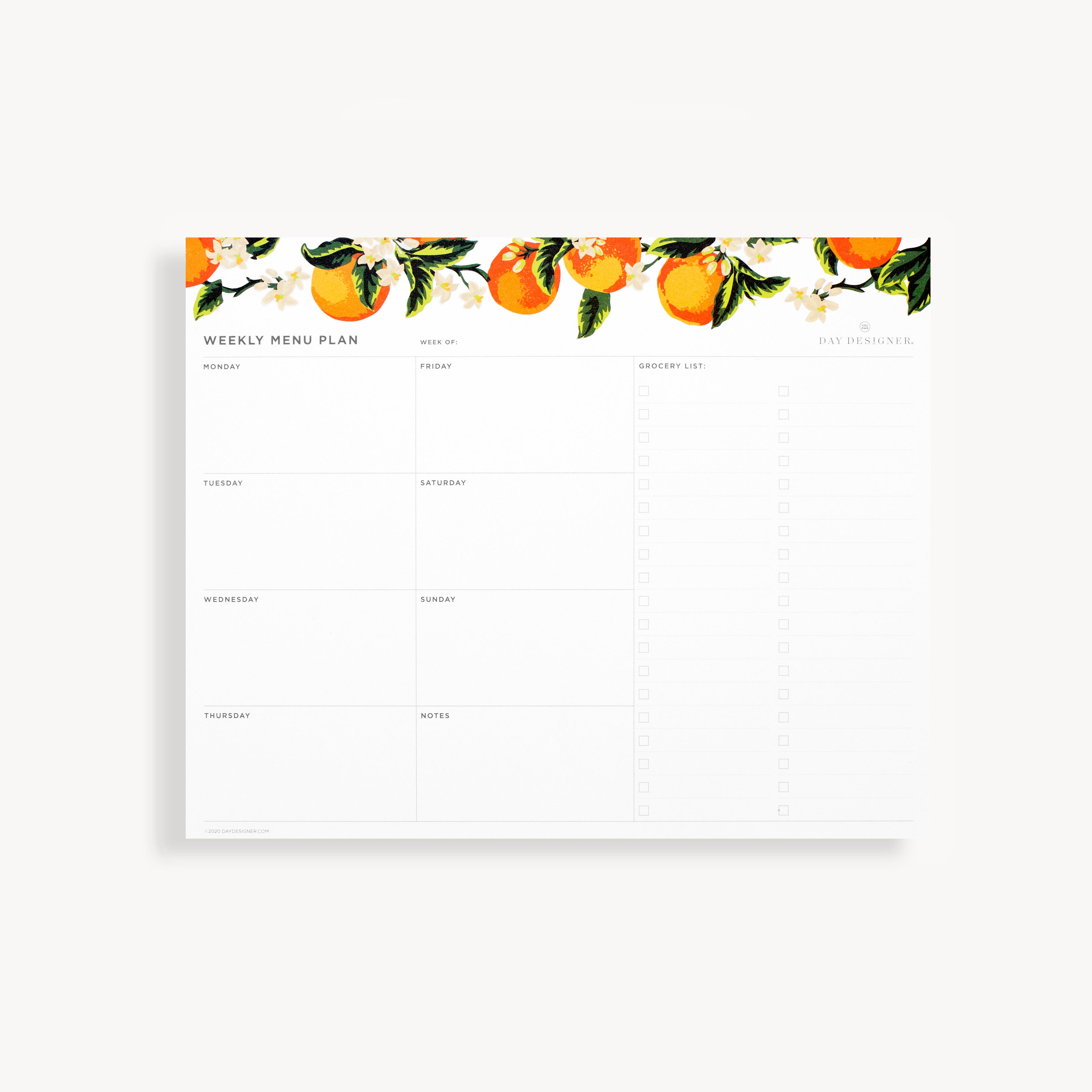 Weekly Menu Planner Pad: Orange Blossom