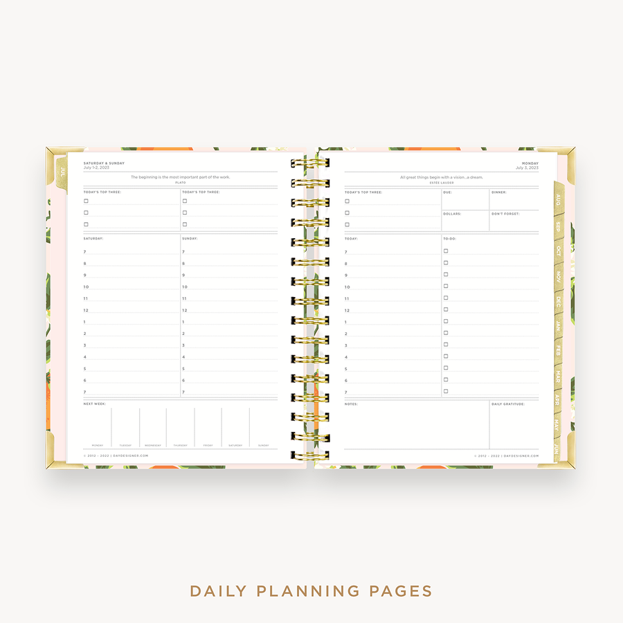 Day Designer's 2023-24 Daily Mini Planner Orange Blossom with daily planning page.