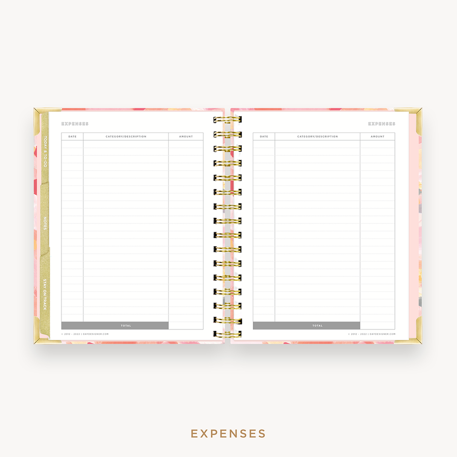 Day Designer's 2023 Weekly Mini Planner Sunset with expense tracking page.