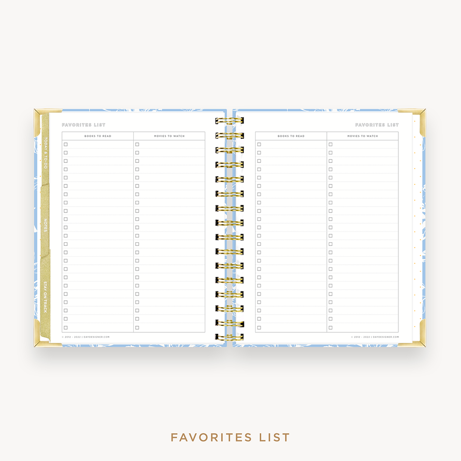 Day Designer's 2023 Weekly Mini Planner Annabel with movie and book tracking page.