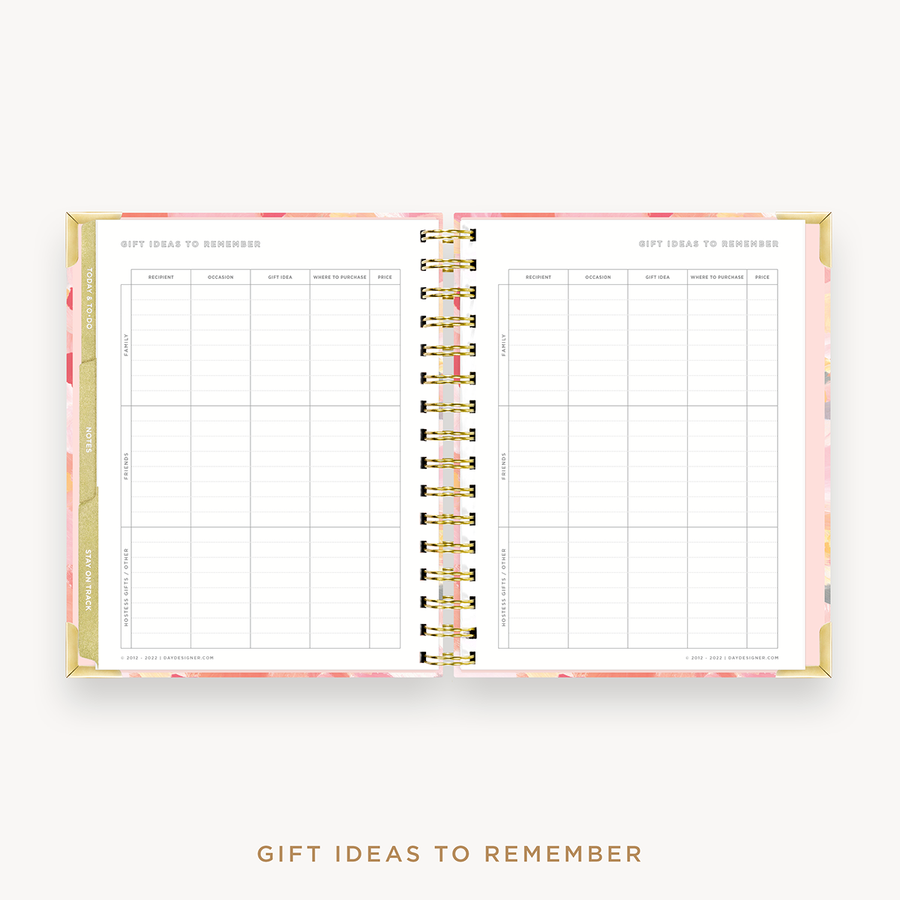 Day Designer's 2023 Weekly Mini Planner Sunset with holiday gift planning page.