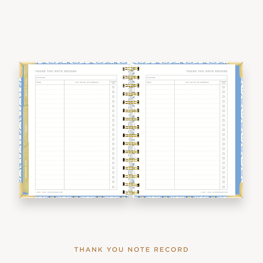 Day Designer's 2023 Weekly Mini Planner Casa Bella with thank-you note recording page.