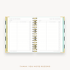 Day Designer's 2023 Weekly Mini Planner Black Stripe with thank-you note recording page.