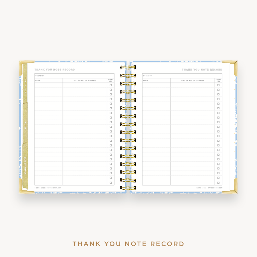 Day Designer's 2023 Weekly Mini Planner Annabel with thank-you note recording page.
